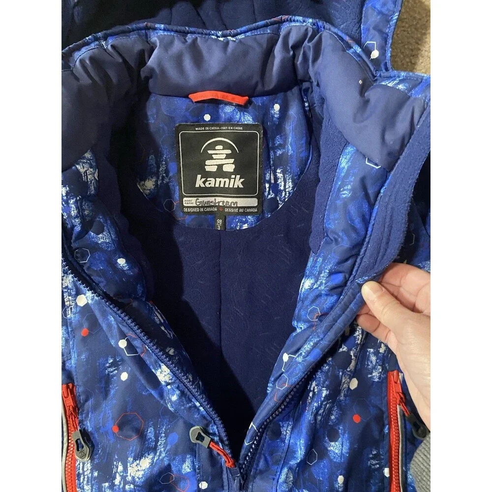 Kamik Toddler Blue Geometric Hooded Insulated Winter Jacket Size 3/98
